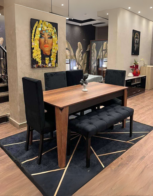 سفره خشب زان و قماش قطيفة 5 قطع - أسود و بني كود Diningtable11003