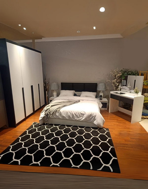 غرفة نوم خشب حُبيبي 5 قطع - أبيض و أسود كود Bedroom12034
