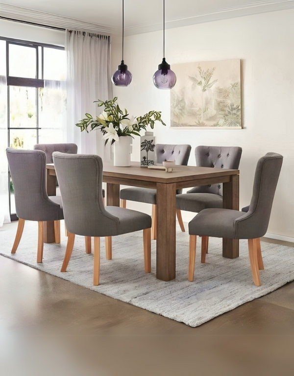 سفره خشب زان أحمر وخشب اتحاد اوروبي وكتان 7 قطع بني وأسود كود Diningtable11004