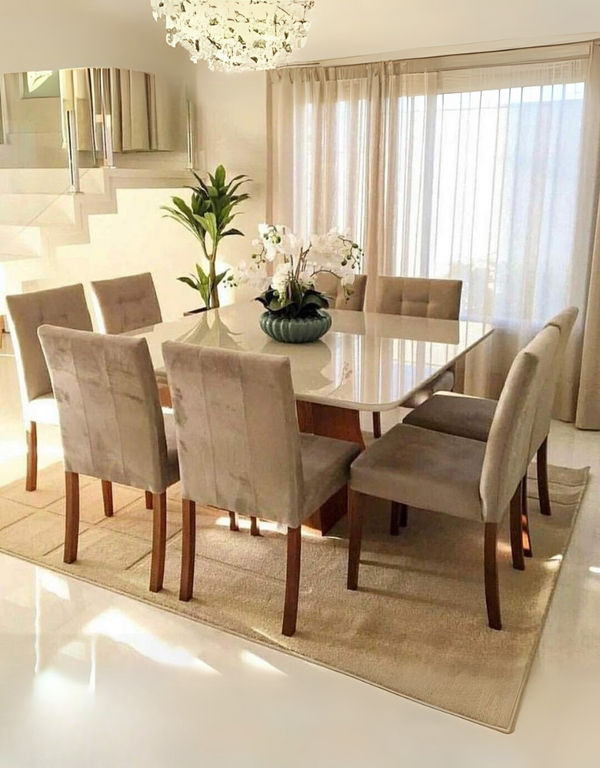 سفره خشب زان وام دي اف وقطيفة 9 قطع بني وبيج كود Diningtable11007
