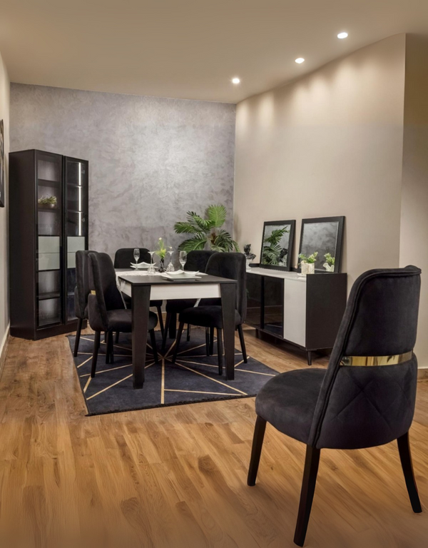 غرفة طعام خشب ام دي اف 11 قطعة - ابيض و اسود كود Diningtable11022