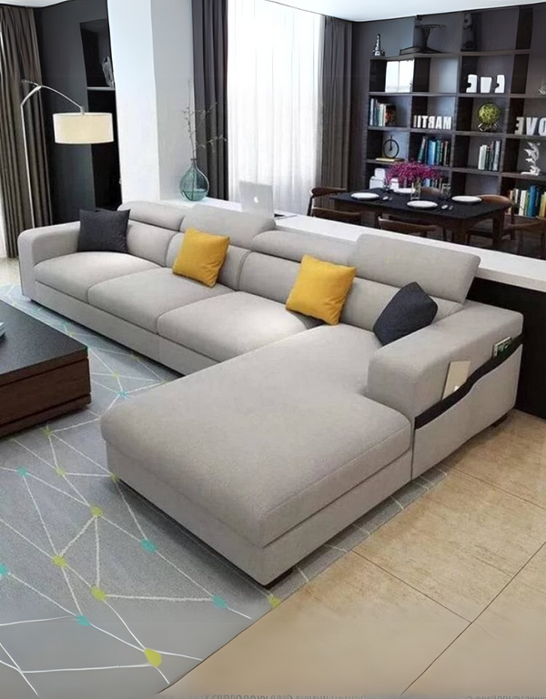 كنبة ركنة خشب زان و قماش كتان - رمادي كود sofa10038