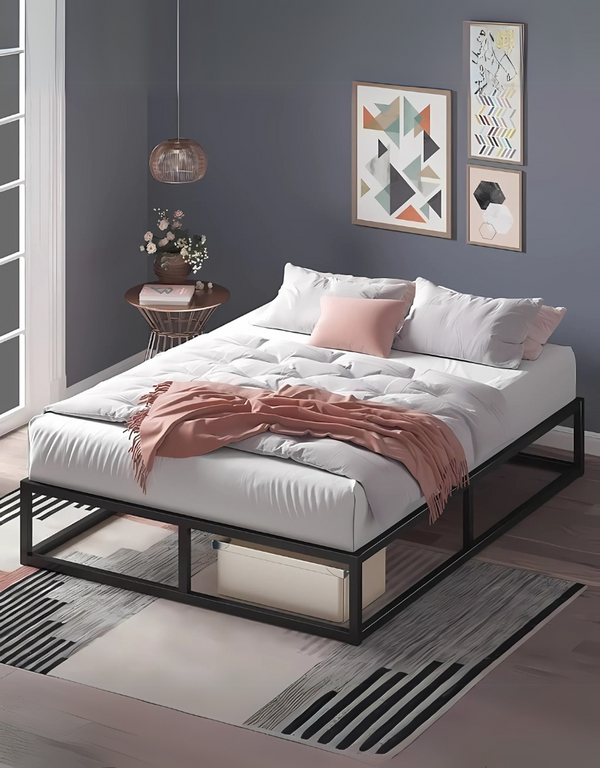 MDF wood bed with blue velvet