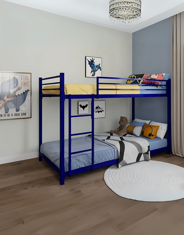 MDF wood bed with blue velvet