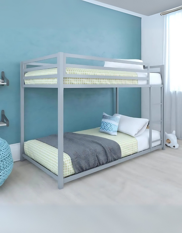 MDF wood bed with blue velvet