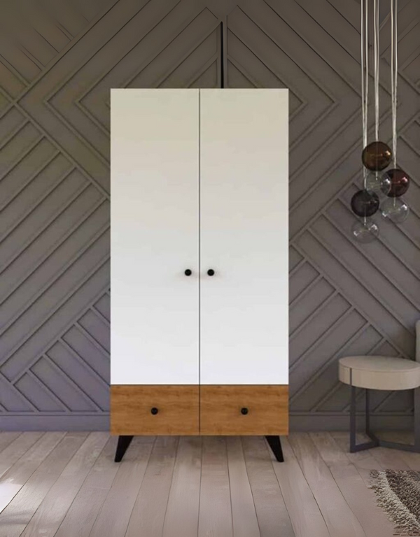 دولاب خشب ام دي اف ضلفة أبيض و بني - 185×80×48 سم كود Wardrobe17017