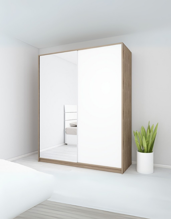 دولاب ام دي اف بابين بيج وأبيض كود Wardrobe17023