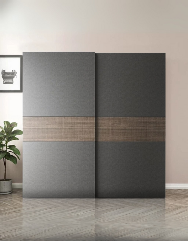 دولاب خشب إتحاد أوروبي ضلفتين رمادي و بني - 200×160×60 سم كود Wardrobe17001