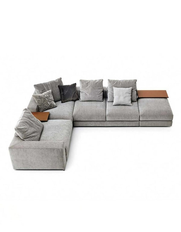كنبة ركنة خشب زان و قماش كتان - رمادي كود sofa10014