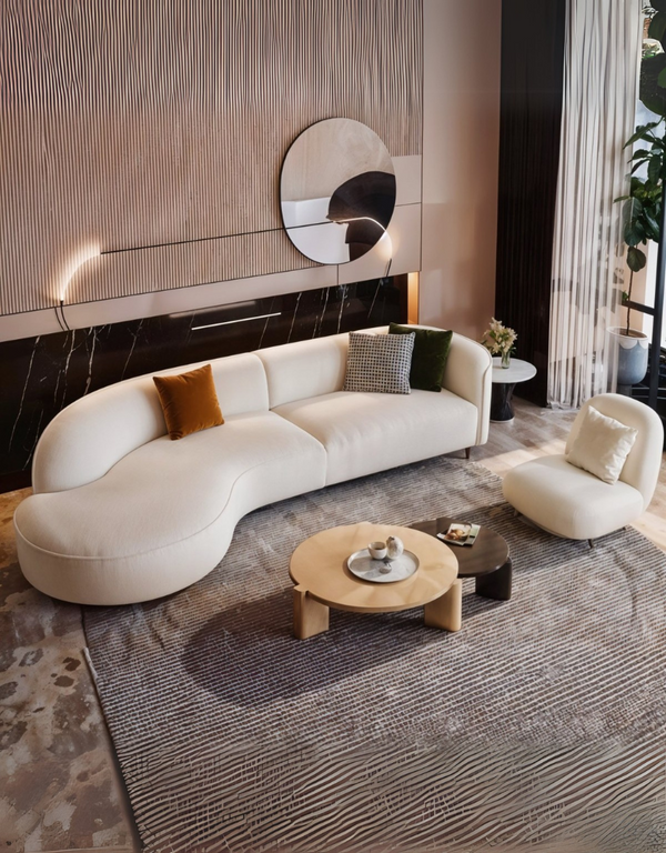 كنبة ركنة خشب زان وقماش باندا - أوف وايت كود sofa10029