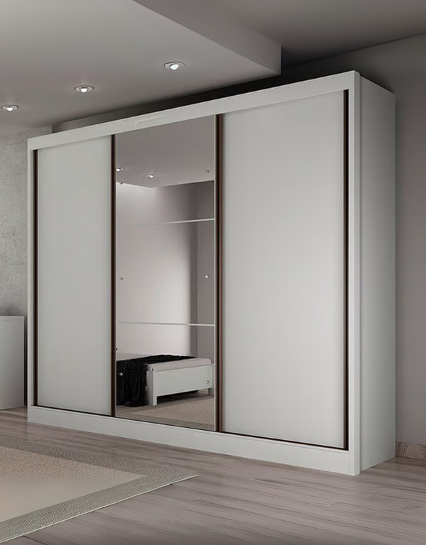 دولاب ام دي اف 3 ضلف أبيض - 220×200×50 سم كود Wardrobe17010