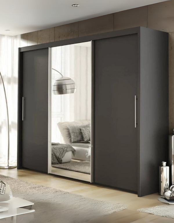 دولاب خشب ام دي اف 3 ضلف رمادي غامق - 220×240×55 سم كود Wardrobe17004