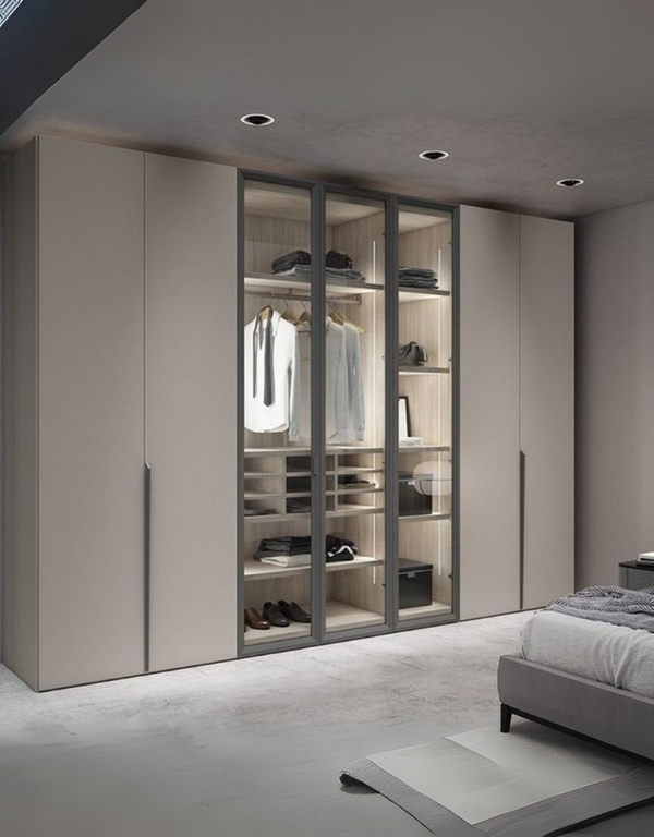 دولاب ام دي اف 3 ضلف بيج ورمادي - 240 × 60 × 240 سم كود Wardrobe17008