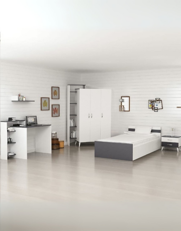 غرفة نوم أطفال خشب ام دي اف 3 قطع - أبيض و رمادي كود Bedroom12037