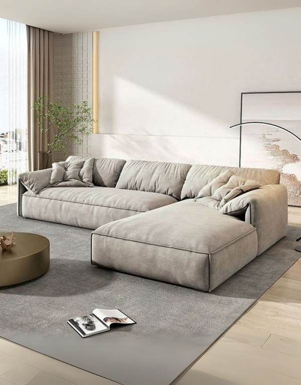 كنبة ركنة خشب زان أحمر و قطيفة - بيج كود sofa10032