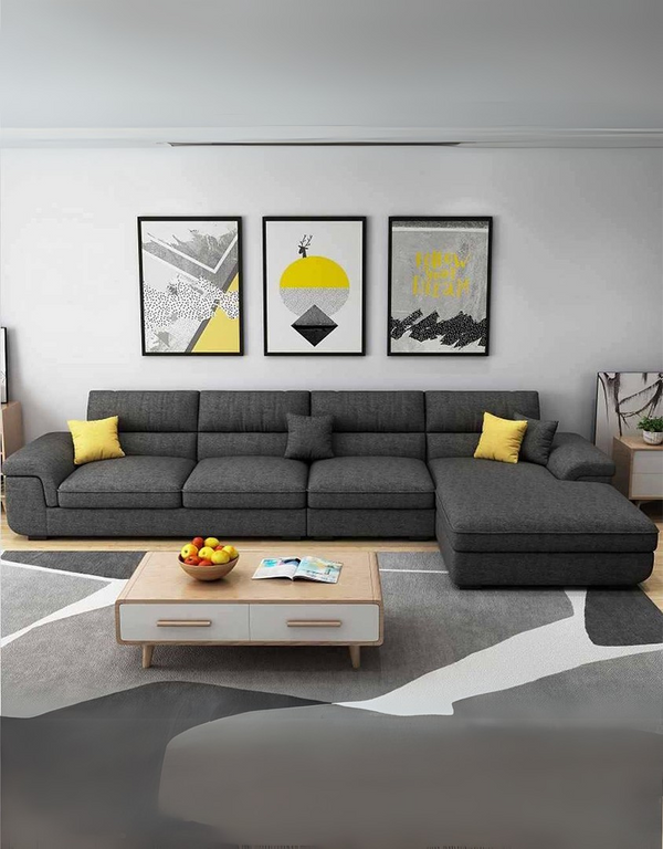 كنبة ركنة خشب زان و قماش كتان - رمادي كود sofa10027