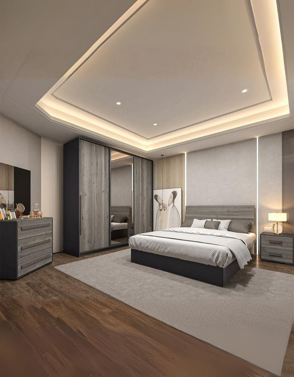 غرفة نوم خشب حُبيبى إيطالي 4 قطع - رمادى كود Bedroom12019