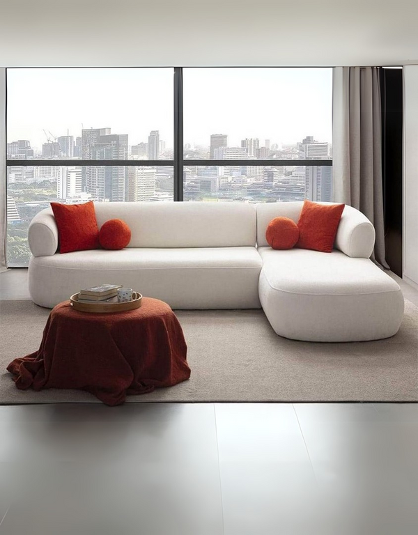 كنبة ركنة خشب خشب زان و قماش فوطة - اوف وايت كود sofa10006