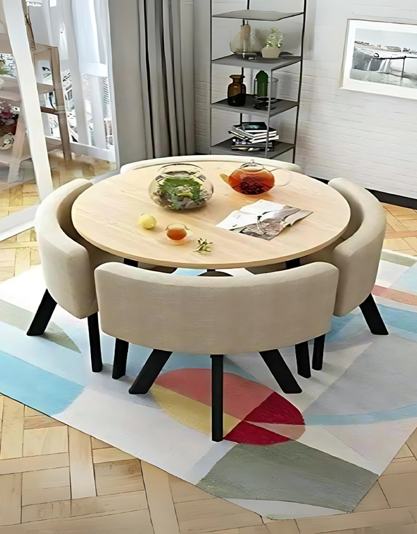 غرفة سفرة ستيل خشب ام دي اف و قماش كتان 5 قطع - بيج و أسود كود Diningtable11014