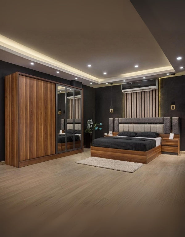 غرفة نوم خشب ام دي اف 5 قطع - بني و ورمادي كود Bedroom12038