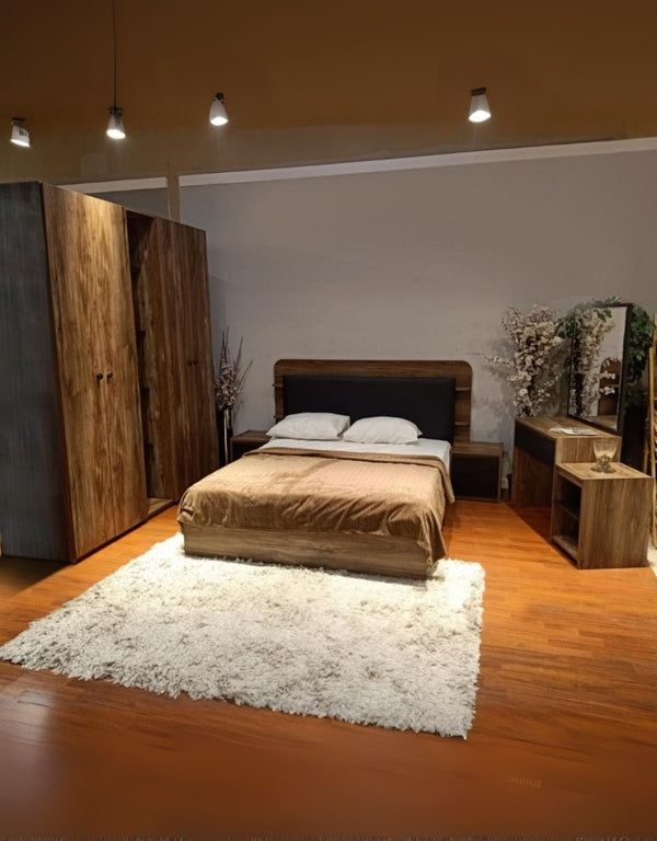 غرفة نوم خشب حُبيبي 5 قطع - بني و أسود كود Bedroom12006