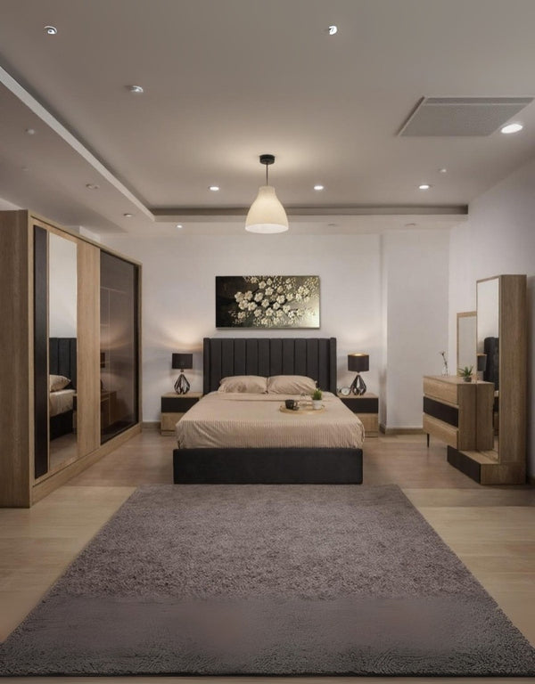 غرفة نوم ام دي اف 5 قطع - بيج و اسود كود Bedroom12022