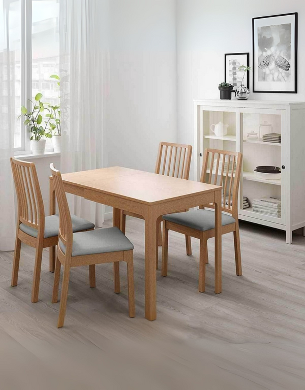 سفره خشب زان وكتان 5 قطع بني كود Diningtable11021