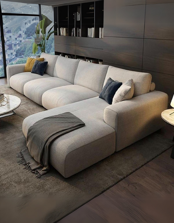 كنبة ركنة خشب زان و كتان - بيج كود sofa10043