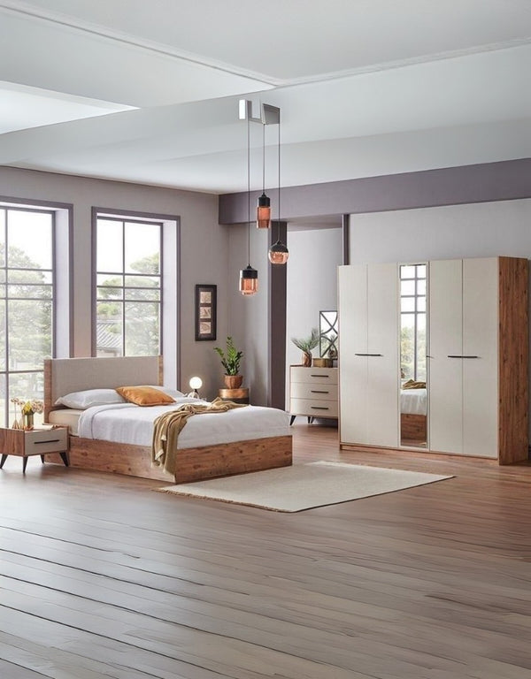 غرفة نوم خشب إتحاد أوربي 6 قطع - بنى وابيض كود Bedroom12012