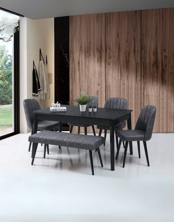 سفره خشب زان أحمر وجلد مقلوب 6 قطع رمادي كود Diningtable11020