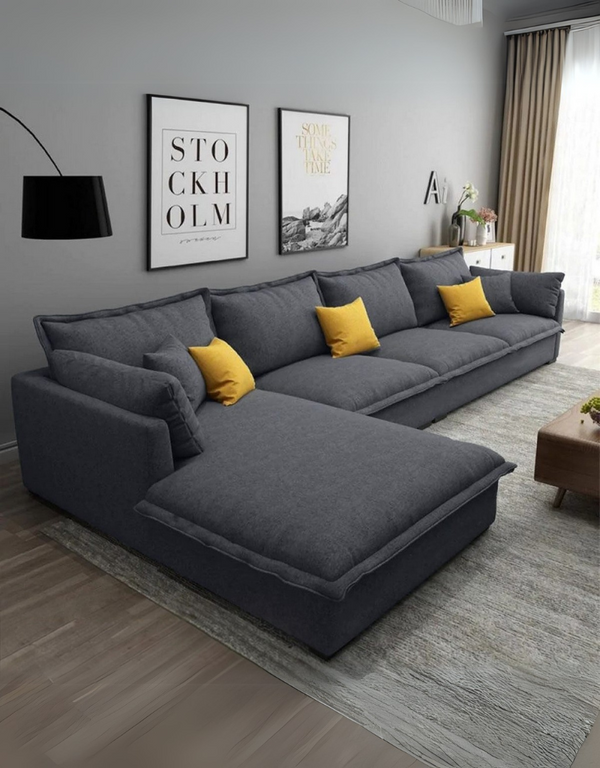 كنبة ركنة خشب طبيعي و قماش كتان - رمادي كود sofa10048