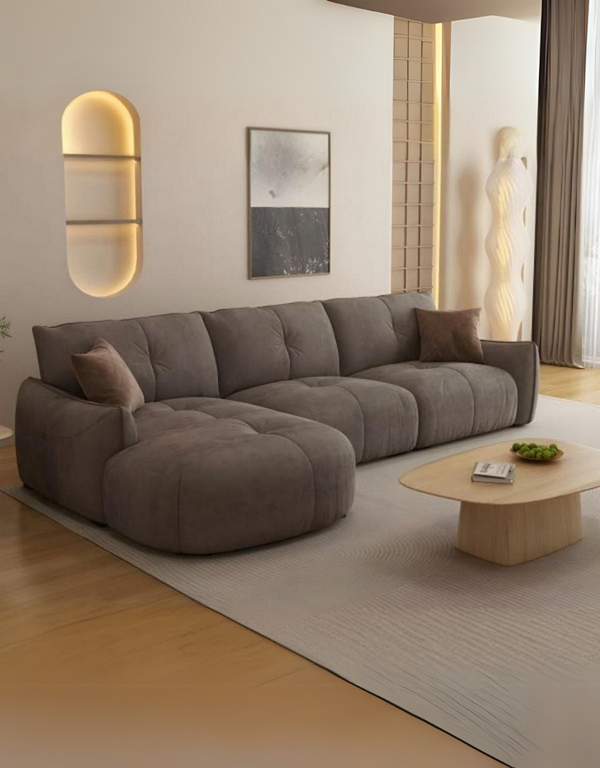 كنبة ركنة خشب زان وكتان - بني كود sofa10009