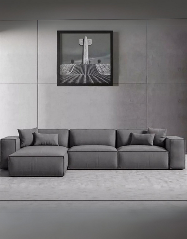 كنبة ركنة خشب زان أحمر و قماش كتان - رمادي كود sofa10026