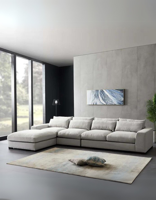 كنبة ركنة مودرن خشب زان و كتان - رمادي كود sofa10035