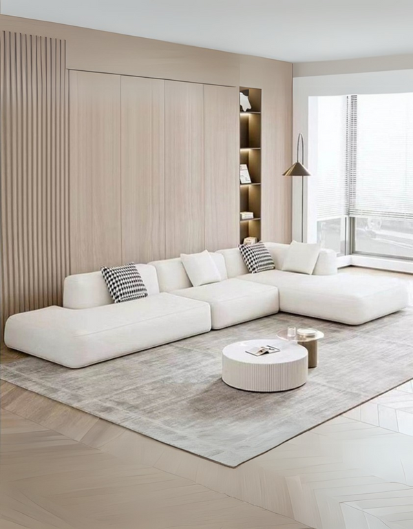 كنبة ركنة خشب زان وكتان - اوف وايت كود sofa10034