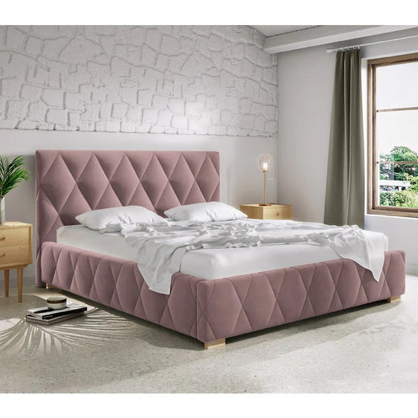 Super King Bed, Plywood and Pink Velvet Fabric