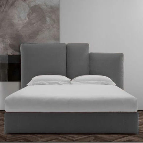 Super King Bed in Beech Wood and Gray Velvet
