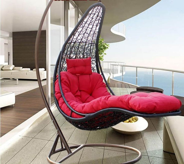 Outdoor furniture swing chaise lounge, black/red