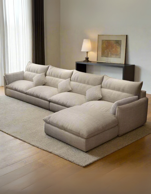 كنبة ركنة خشب طبيعي و قماش كتان - بيج كود sofa10040