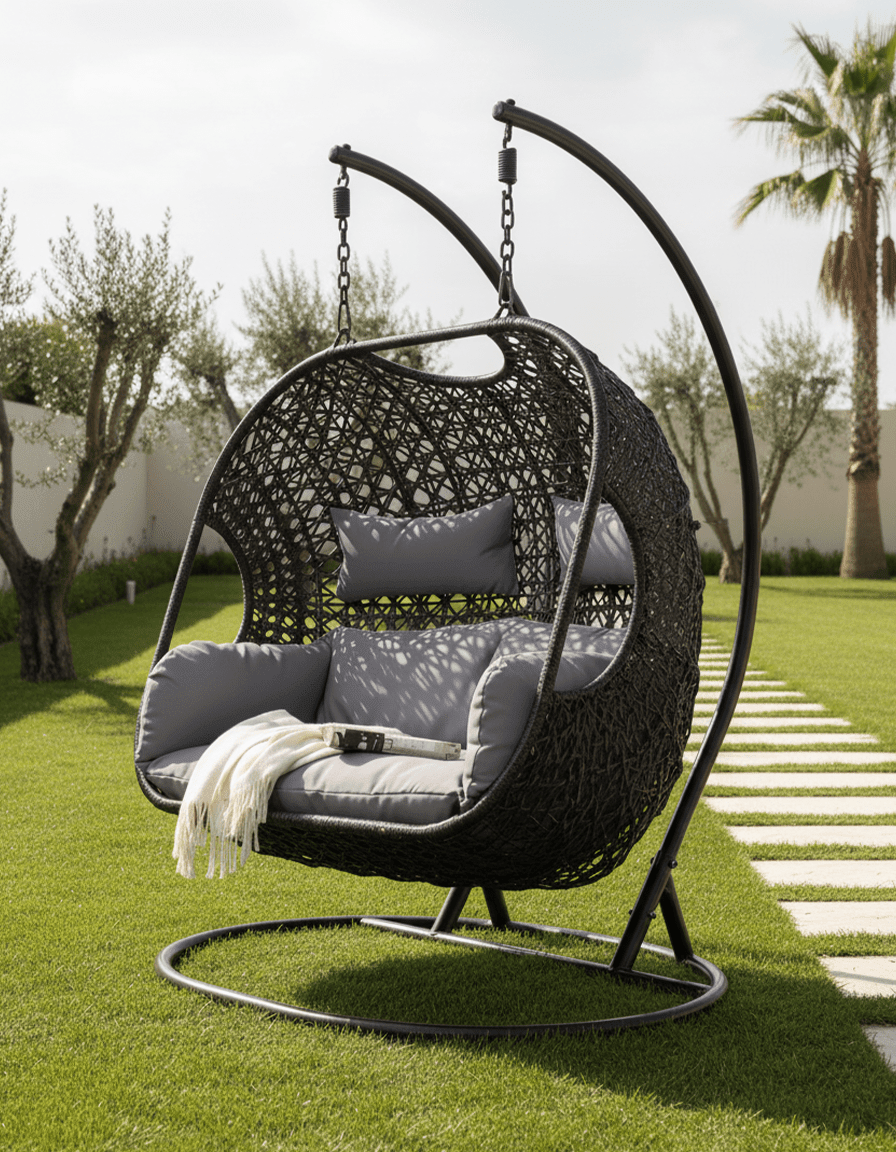 اثاث خارجي مرجيحة راتان, 140 سم, رمادي كود Outdoor4009 _ أثاث خارجي