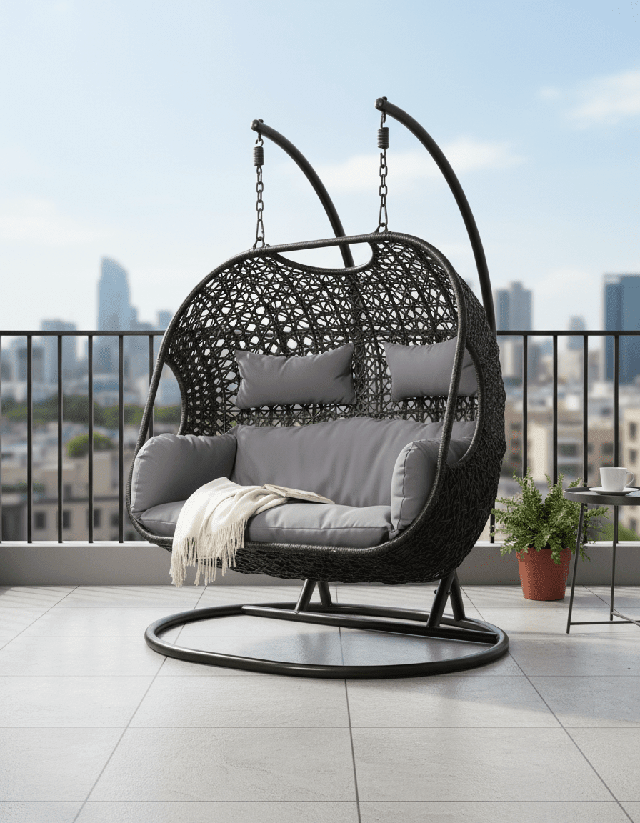 اثاث خارجي مرجيحة راتان, 140 سم, رمادي كود Outdoor4009 _ أثاث خارجي