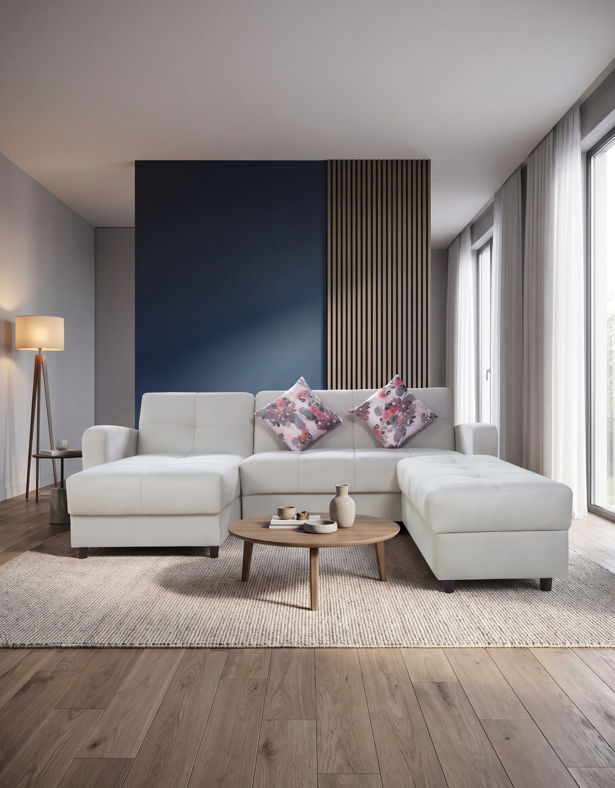 أثاث مودرن أبيض L كنبة ركنة كنبة سرير بسحارة متعددة الاستخدامات sofa10002 _ sofa bed