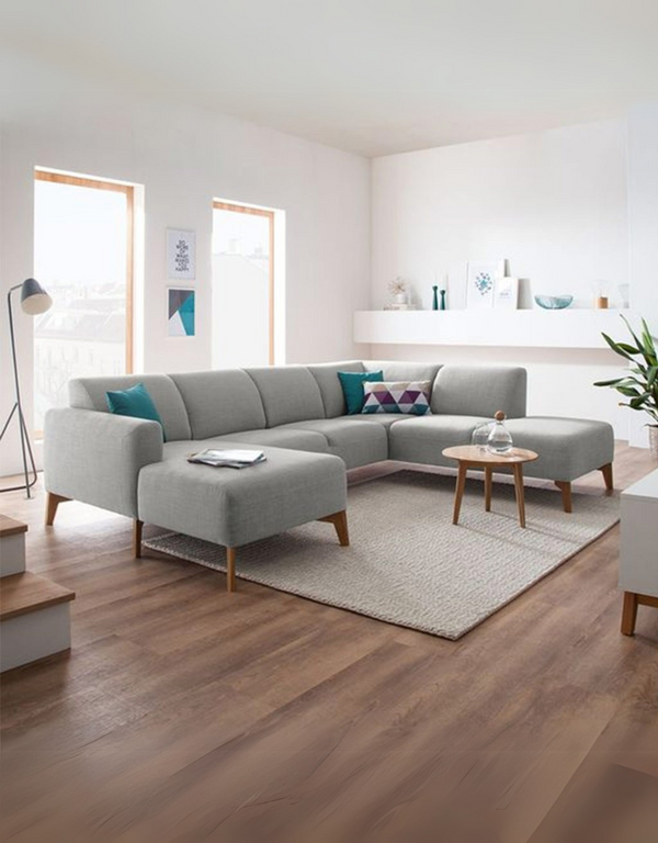 كنبة ركنة خشب زان و قماش كتان - رمادي كود sofa10041