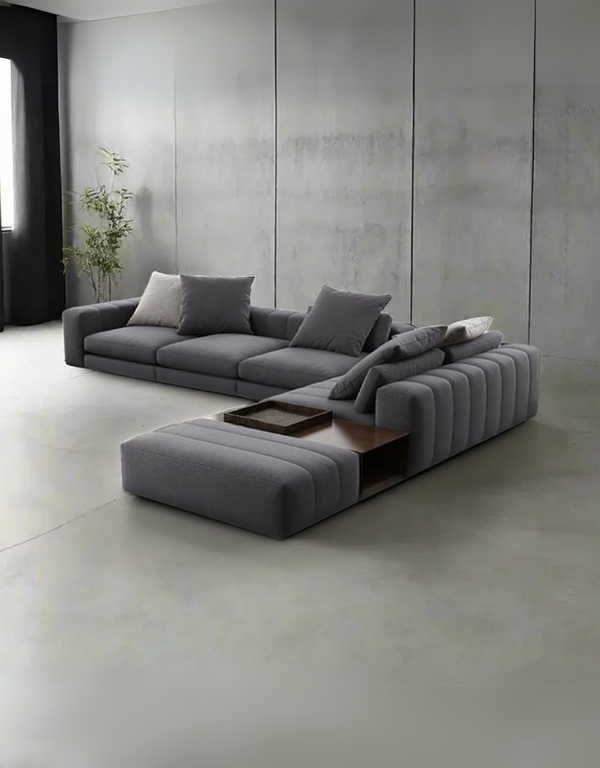 كنبة ركنة خشب زان و قماش كتان - رمادي كود sofa10037