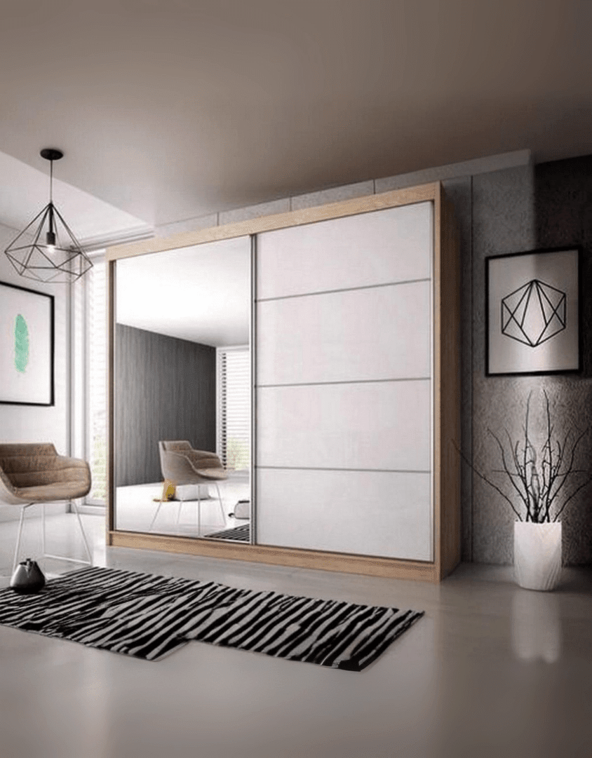 دولاب ام دي اف 2 باب بيج - 220×180×50 سم كود Wardrobe17009 _ دولاب
