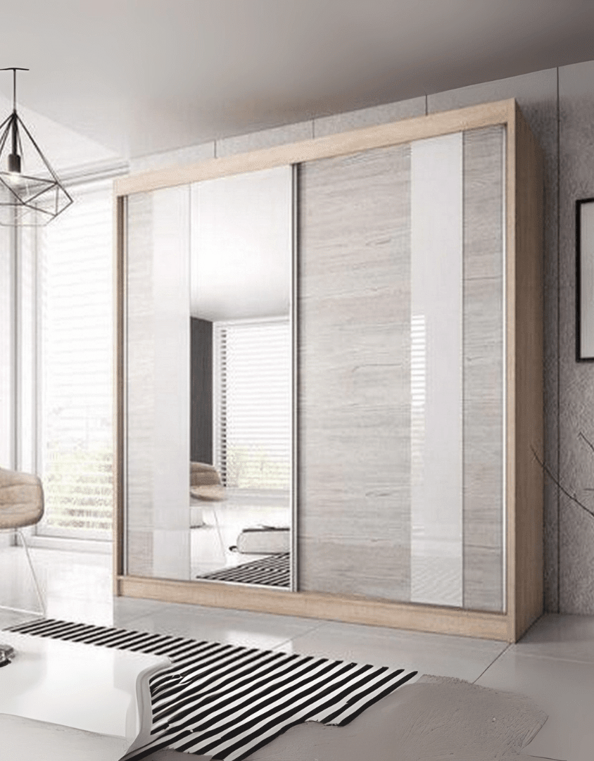 دولاب ام دي اف 2 باب بيج - 230×220×60 سم كود Wardrobe17020 _ دولاب