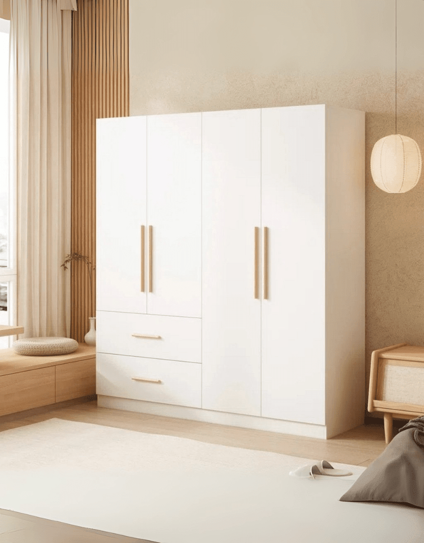 دولاب ام دي اف ضلفتين ابيض - 200 × 160 × 50 سم كود Wardrobe17012 _ دولاب
