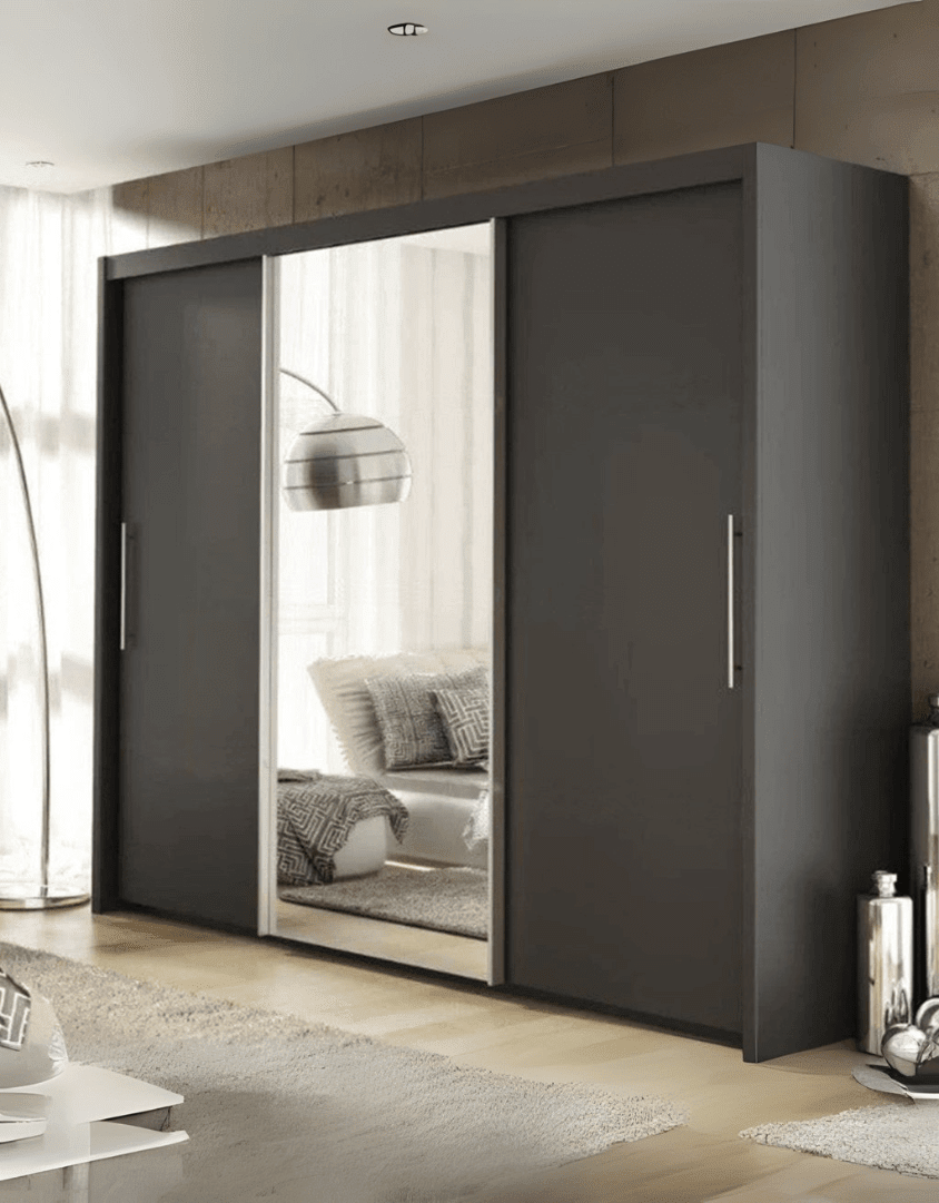 دولاب خشب ام دي اف 3 ضلف رمادي غامق - 220×240×55 سم كود Wardrobe17004 _ دولاب