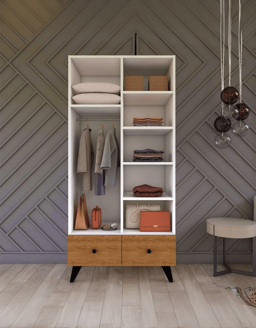 دولاب خشب ام دي اف ضلفة أبيض و بني - 185×80×48 سم كود Wardrobe17017 _ دولاب