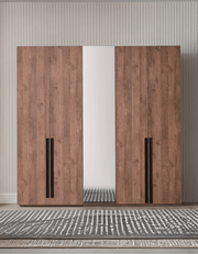 European Union wooden wardrobe, 3 doors, brown and black - 220×200×50 cm, code Wardrobe17007 _ wardrobe